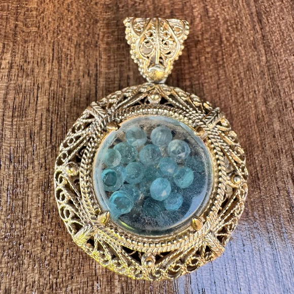 Jewelry - Vintage Turkish Gold Filigree Pendant with Apatite Gemstones